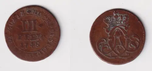 3 Pfennig Kupfer Münze Bistum Münster 1748 f.ss (170373)