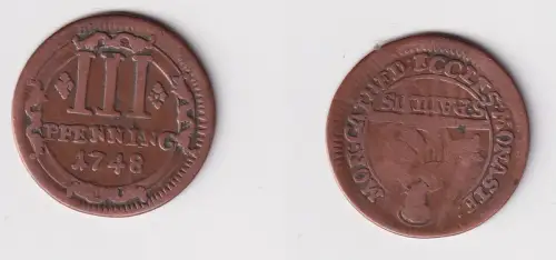 3 Pfennig Kupfer Münze Bistum Münster 1748 f.ss (170337)