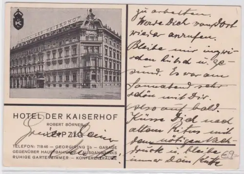 87916 Ak Leipzig Hotel Der Kaiserhofe Robert Börner 1934