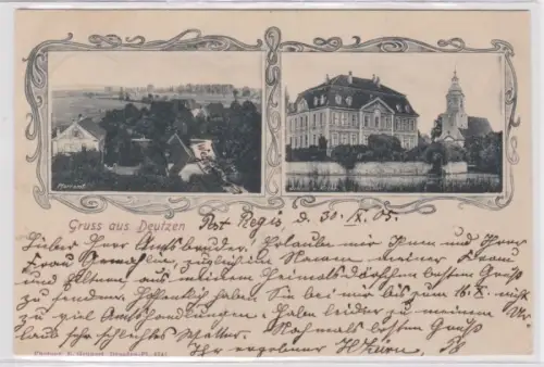 94998 Ak Gruss aus Deutzen Pfarramt, Schloß und Kirche 1905