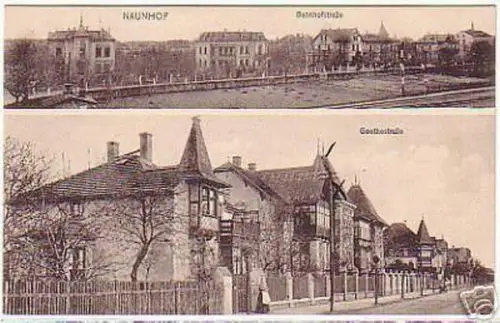 05361 Ak Naunhof Bahnhof- und Goethestraße 1915