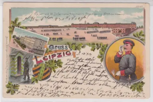 66507 Ak Lithographie Gruss aus Leipzig Infanterie-Regiment Prinz Georg 1904
