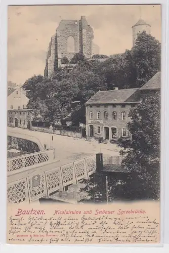 92699 Ak Bautzen Nicolairuine und Seidauer Spreebrücke 1901