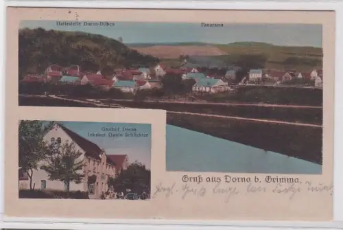 90213 AK Gruß aus Dorna bei Grimma - Haltestelle Dorna-Döben & Gasthof 1919