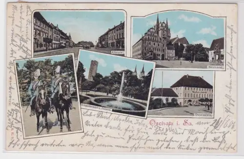 93975 Mehrbild Ak Oschatz in Sachsen Ulanen, Kriegerdenkmal usw. 1906