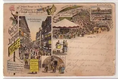 8/21 Ak Lithographie Gruß von der Leipziger Messe 1897