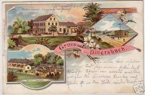 08526 Ak Lithographie Gruß aus Dittersbach Gasthof 1906