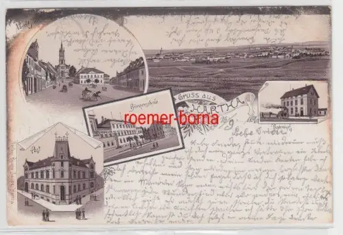 72783 Ak Lithographie Gruß aus Hartha Post, Bahnhof, Bürgerschule usw. 1906