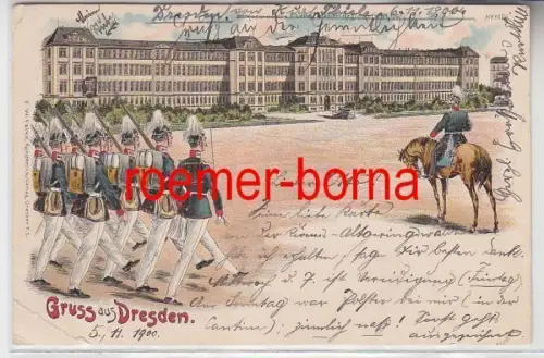 74563 Ak Lithografie Gruss aus Dresden Kaserne 1. Leibgrenadier Rgt. 100, 1900