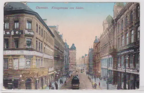71900 Ak Chemnitz Königstrasse von Süden mit Geschäften 1911