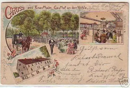 09884 Ak Lithographie Gruss aus Knauthain Gasthof 1900