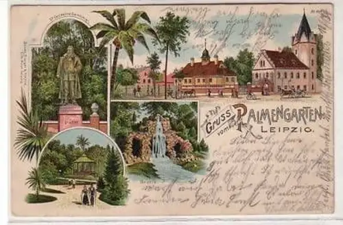 30/95 Ak Litho Gruss vom Palmengarten Leipzig 1902