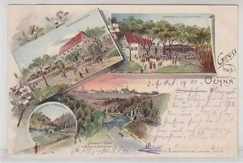 59316 Ak Lithographie Gruß aus Oehna Restauration 1900