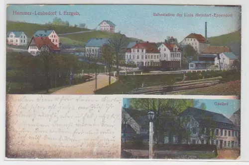 72376 Mehrbild Ak Hammer-Leubsdorf Erzgeb. Bahnstation und Gasthof 1916