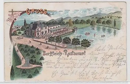 63213 Ak Lithographie Gruß vom Burgteich Restaurant bei Zittau 1908
