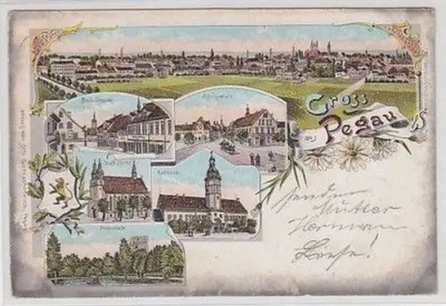 58688 Ak Lithographie Gruß aus Pegau in Sachsen 1900