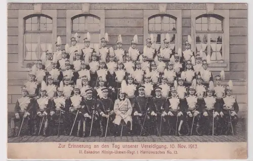 30938 Ak Zur Erinnerung an den Tag unserer Verteidigung 1913 Königs-Ulanen-Regt.