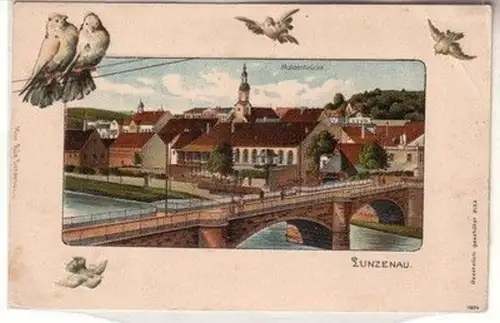 60235 Schwalben Präge Ak Lunzenau Muldenbrücke um 1900