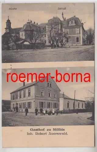 77793 Mehrbild Ak Gasthof zu Mölbis v. Robert Auerswald / Kirche und Schloß 1913