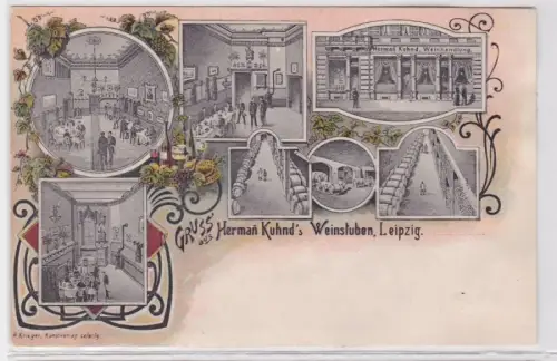 86317 Ak GRuss aus Herman Kuhnd´s Weinstuben Leipzig um 1900