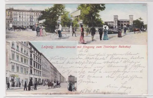 88305 Mehrbild Ak Leipzig Blücherstraße mit Eingang zum Thüringer Bahnhof um1900