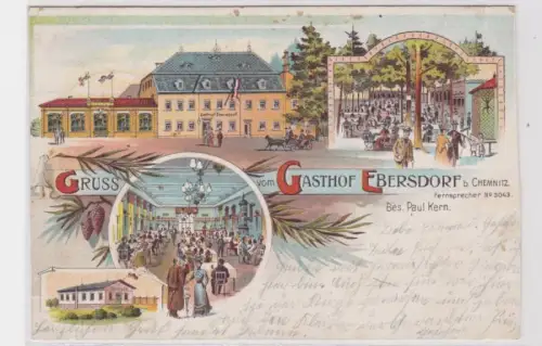 43961 Ak Lithographie Gruß vom Gasthof Ebersdorf bei Chemnitz 1904