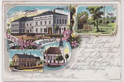 93816 Ak Lithographie Gruß aus Leubsdorf Gasthof Friedenseiche, Schule usw. 1906