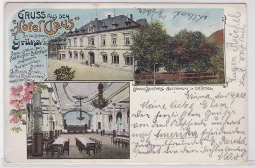38136 Ak Lithographie Gruß aus dem 'Hotel Claus' Grüna in Sachsen 1908