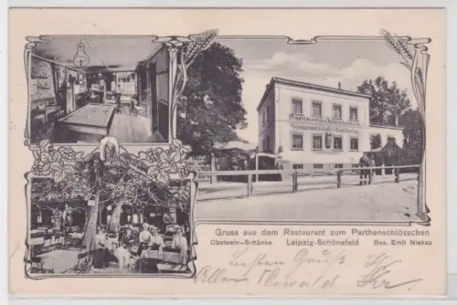 98361 Ak Gruß aus dem Restaurant zum Parthenschlößchen Leipzig Schönefeld 1906