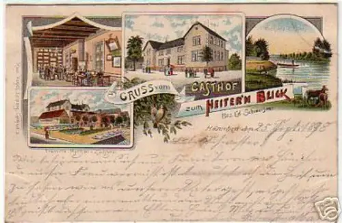 16526 Litho Gruss vom Gasthof Hänichen b. Leipzig 1898