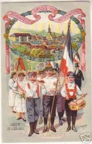 10588 Ak Lithographie Gruß aus Rosswein Schulfest 1907