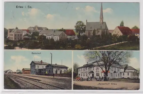 76677 Mehrbild Ak Erlau in Sa. Bahnhof, Gasthof 'Kaiserhof' 1918