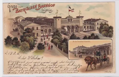 88280 Ak Lithographie Gruß vom Bayrischen Bahnhof Leipzig 1900