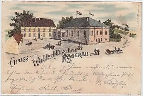 62163 Ak Lithographie Gruß vom Waldschlösschen Röderau 1900