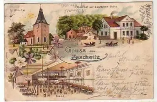 40192 Ak Lithographie Gruß aus Zeschwitz Gasthof 1900