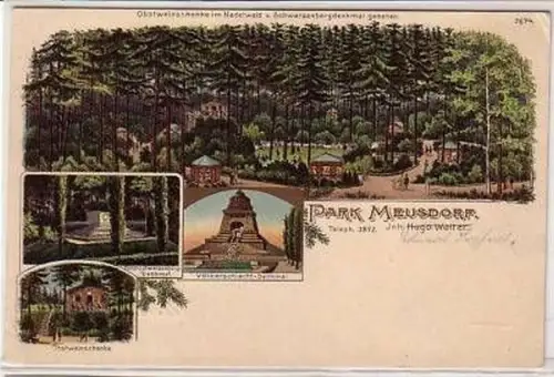 30/42 Ak Lithografie Park Meusdorf b. Leipzig 1909