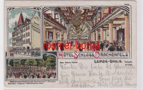 87023 Ak Lithographie Leipzig Gohlis Hotel Schloß Drachenfels 1921