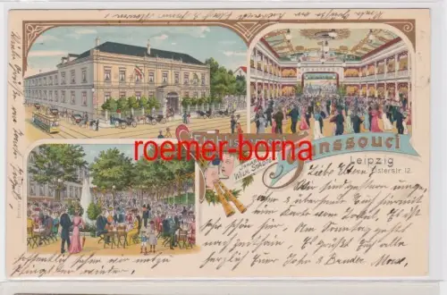 86729 Ak Lithographie Leipzig Etablissement Sanssouci Elsterstraße 12, 1915