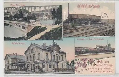 64367 Mehrbild Ak Gruß vom Bahnhof Cossen Linie Leipzig Chemnitz 1916