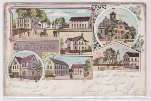 95704 Ak Lithographie Gruß aus Breitingen Bahnhof, Gasthof usw. 1913
