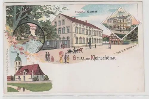 60511 Ak Lithographie Gruß aus Kleinschönau Gasthof usw. um 1900