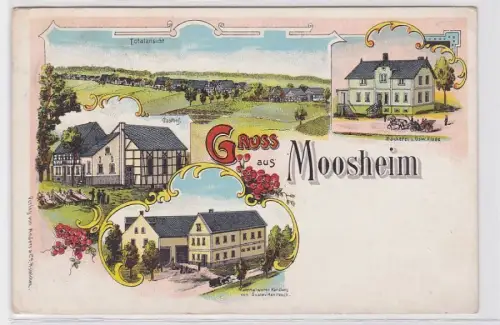 92789 Ak Lithographie Gruß aus Moosheim Bäckerei, Gasthof usw. 1915