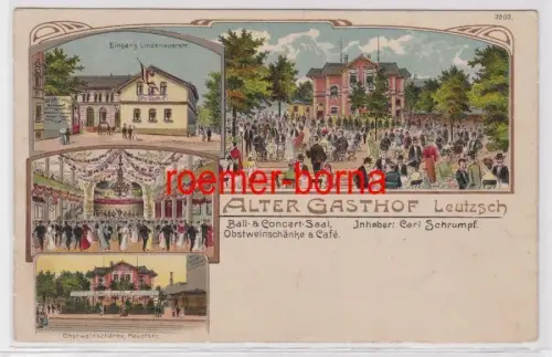 86803 Ak Lithographie Leutzsch Alter Gasthof Obstweinschänke & Café um 1910