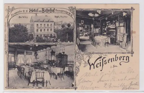 77569 Mehrbild Ak Weissenberg in Sachsen Hotel am Bahnhof 1911