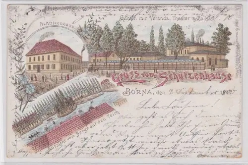 87847 Ak Lithographie Gruß aus Borna Gasthof Schützenhaus 1900