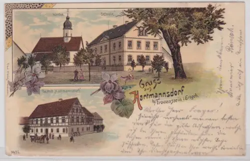 92179 Ak Lithographie Gruß aus Hartmannsdorf bei Frauenstein im Erzgebirge 1899