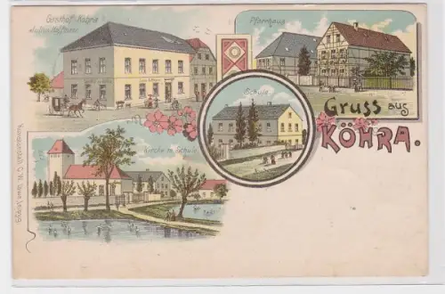 68970 Ak Lithographie Gruß aus Köhra Gasthaus, Pfarrhaus, Schule usw. 1899