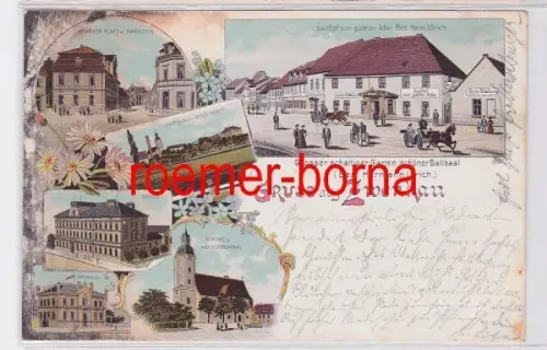 74077 Ak Lithografie Gruss aus Zwenkau Gasthof zum goldnen Adler u.a. 1906