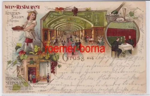 87053 Ak Lithographie Gruß aus Leipzig Weinrestaurant & Austernsalon 1900