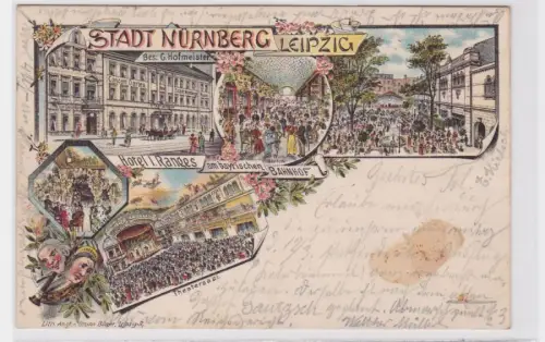 85752 Lithografie AK Leipzig - Hotel am bayrischen Bahnhof 'Stadt Nürnberg' 1908